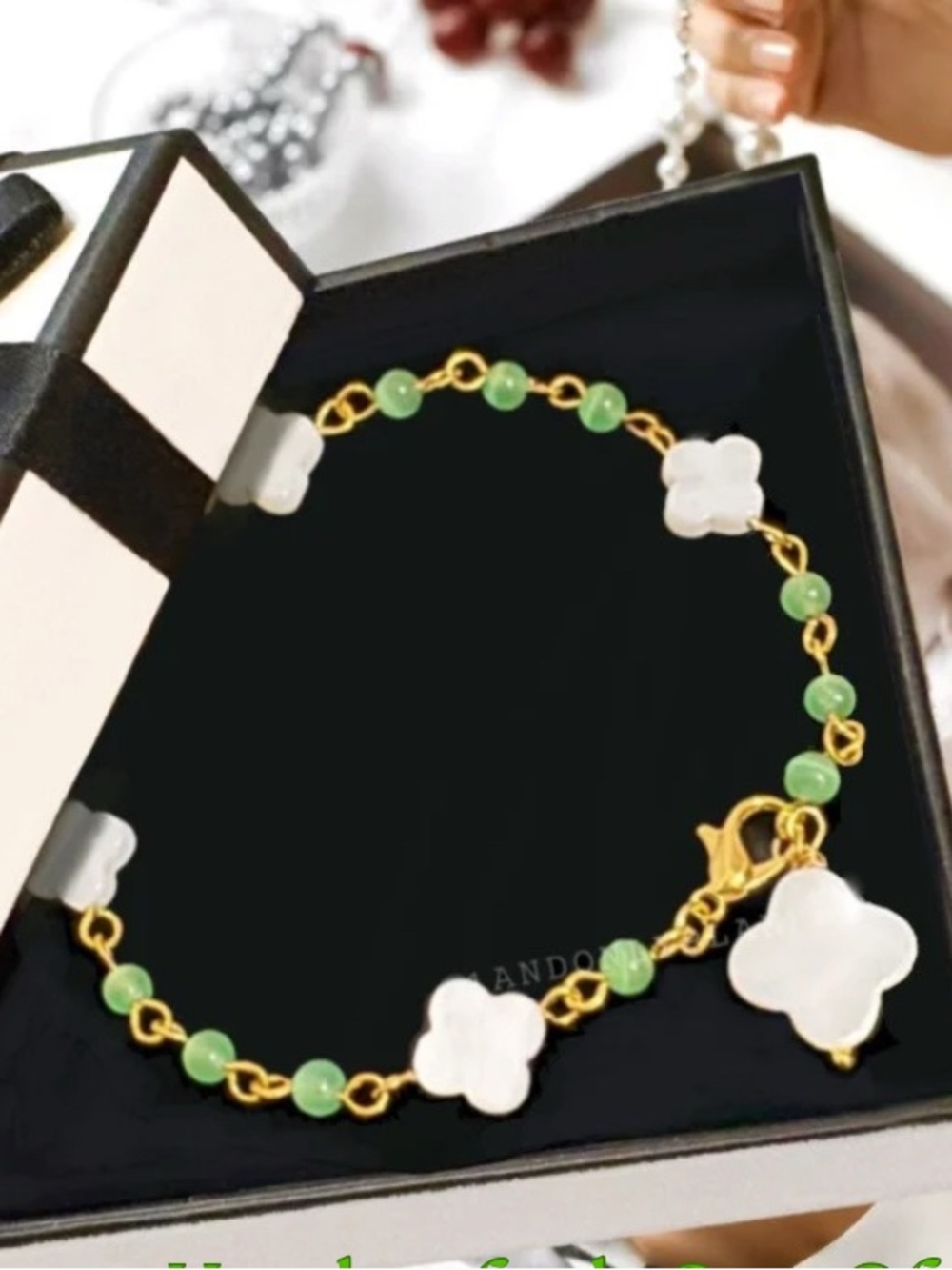 Evergreen Lucky Charm 4 Leaf Clover Real Shell Beads & Natural Stone Bracelet